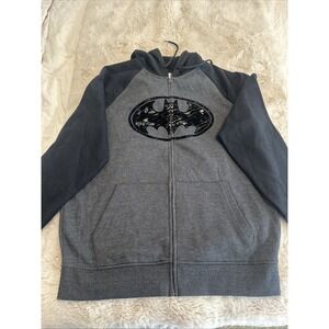 Batman Hoodie Men's Gray &‎ Black Full Zip Sweatshirt Size L 42/44